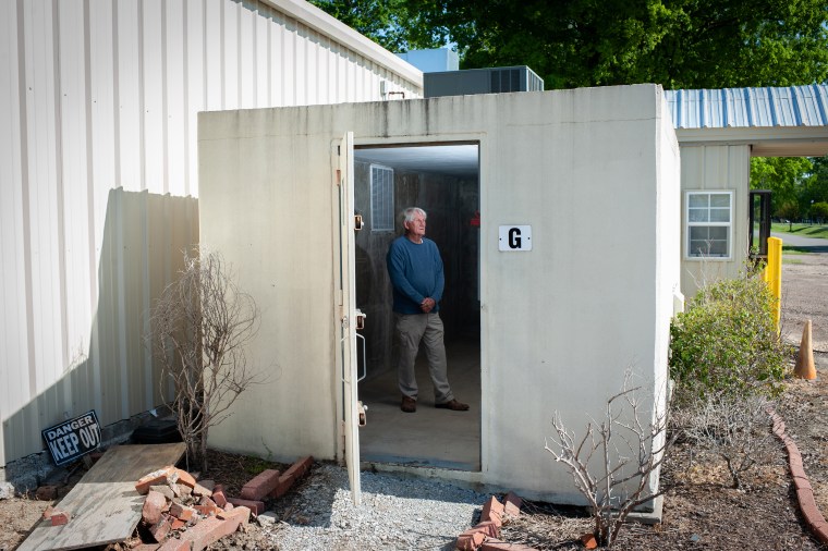 Police Chief Murry Roark stands inside the main tornado shelter in Boyle, Miss. Police Chief Murry Roark stands inside the main tornado shelter in Boyle, Miss.