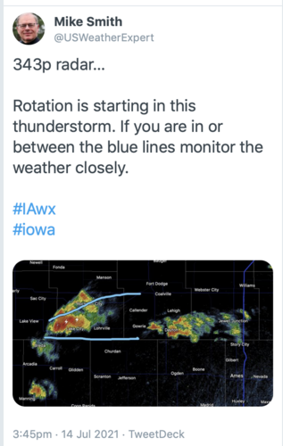 Lake City Iowa tornado tweet, July 14, 2021.png