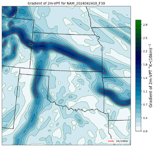 NAM_20240424_18Z_F30_Gradient of 2m-VPT ˚K•$(10km)^{-1}$.png