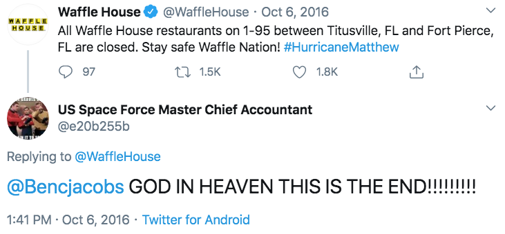 GOD IN HEAVEN THIS IS THE END!!!!!!!!! | Waffle House Index | Know Your Meme
