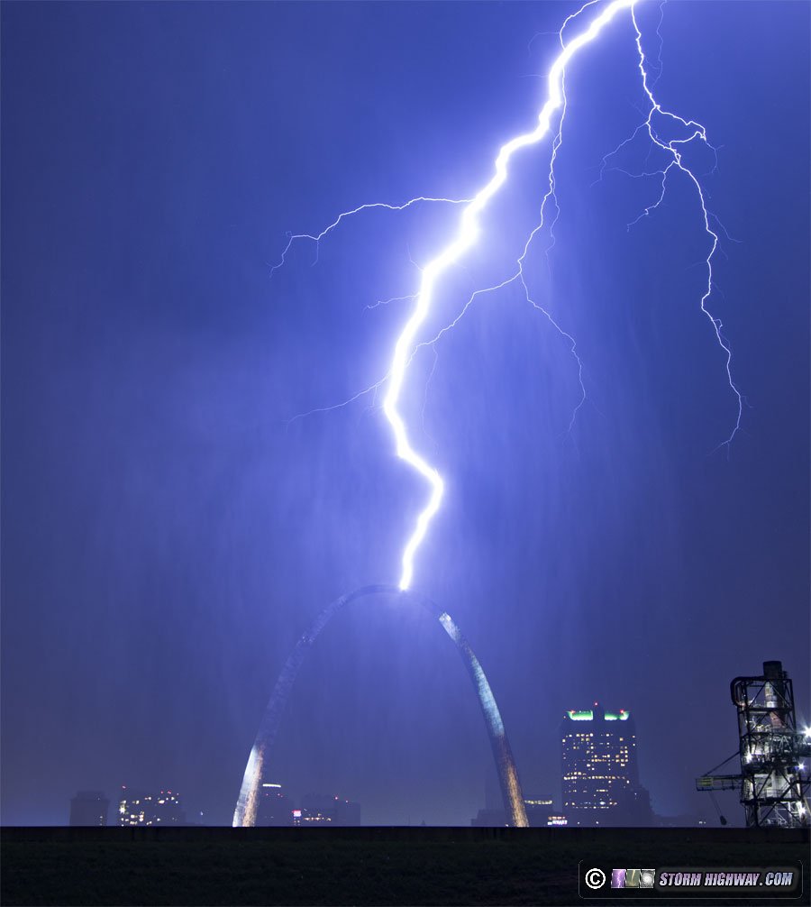 Lightning striking the Gateway Arch in St. Louis